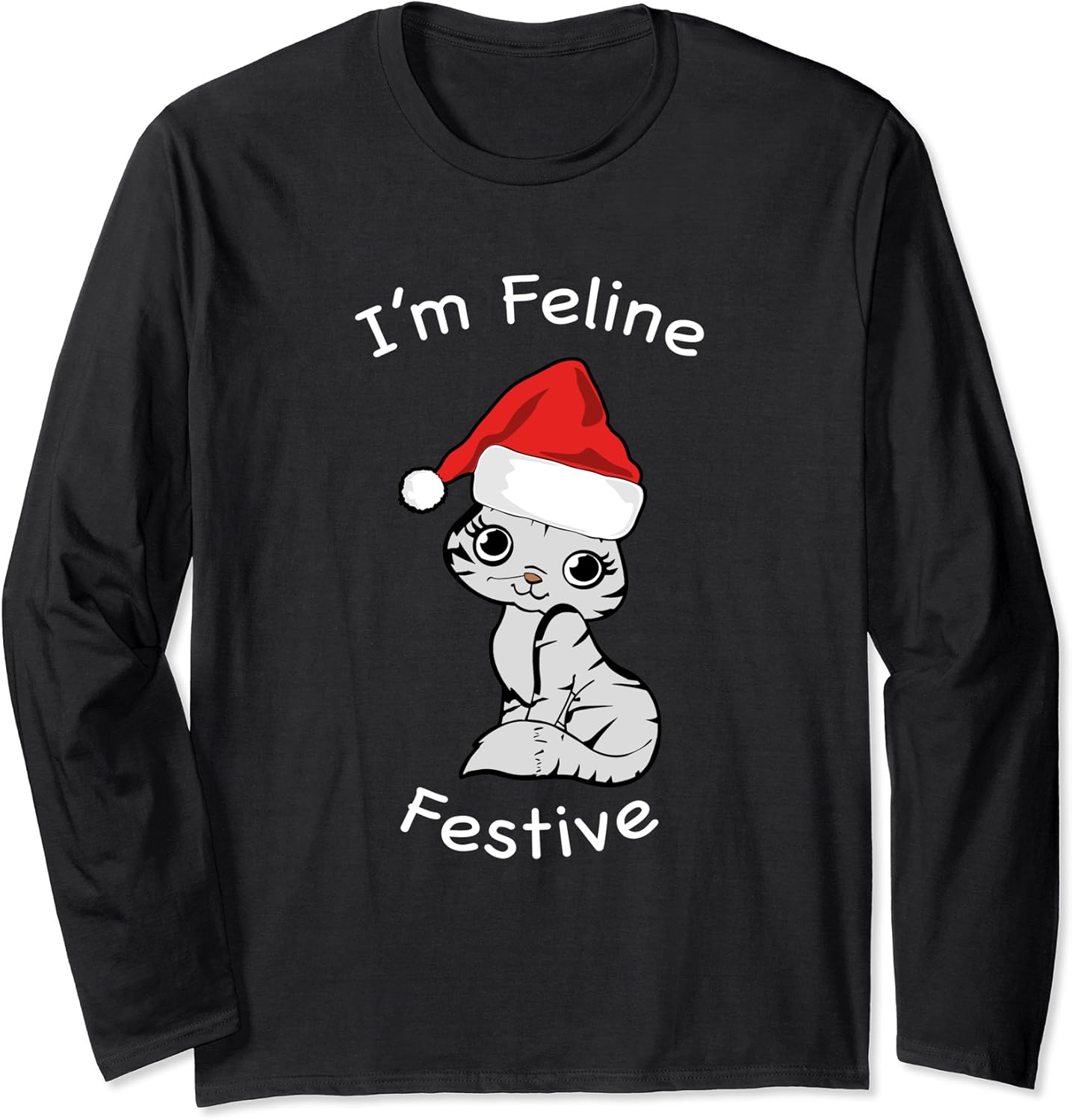Festive Cat Christmas Holiday Tee Funny Gift Santa Kitten Long Sleeve T